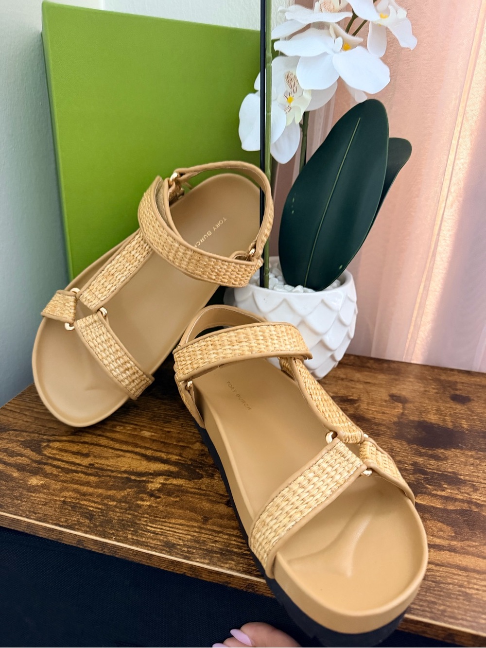 Tory Burch Tan Woven Platform Sandals